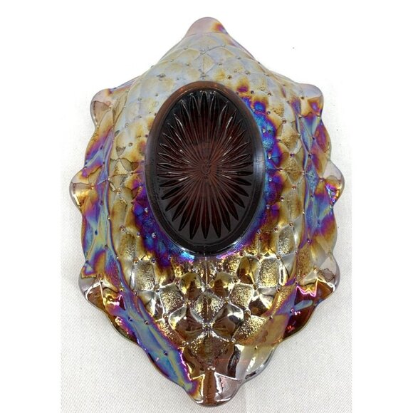 Imperial Carnival Glass Poppy Pansy Pickle Dish Quilted Amethyst 9.25" - Picture 7 of 7